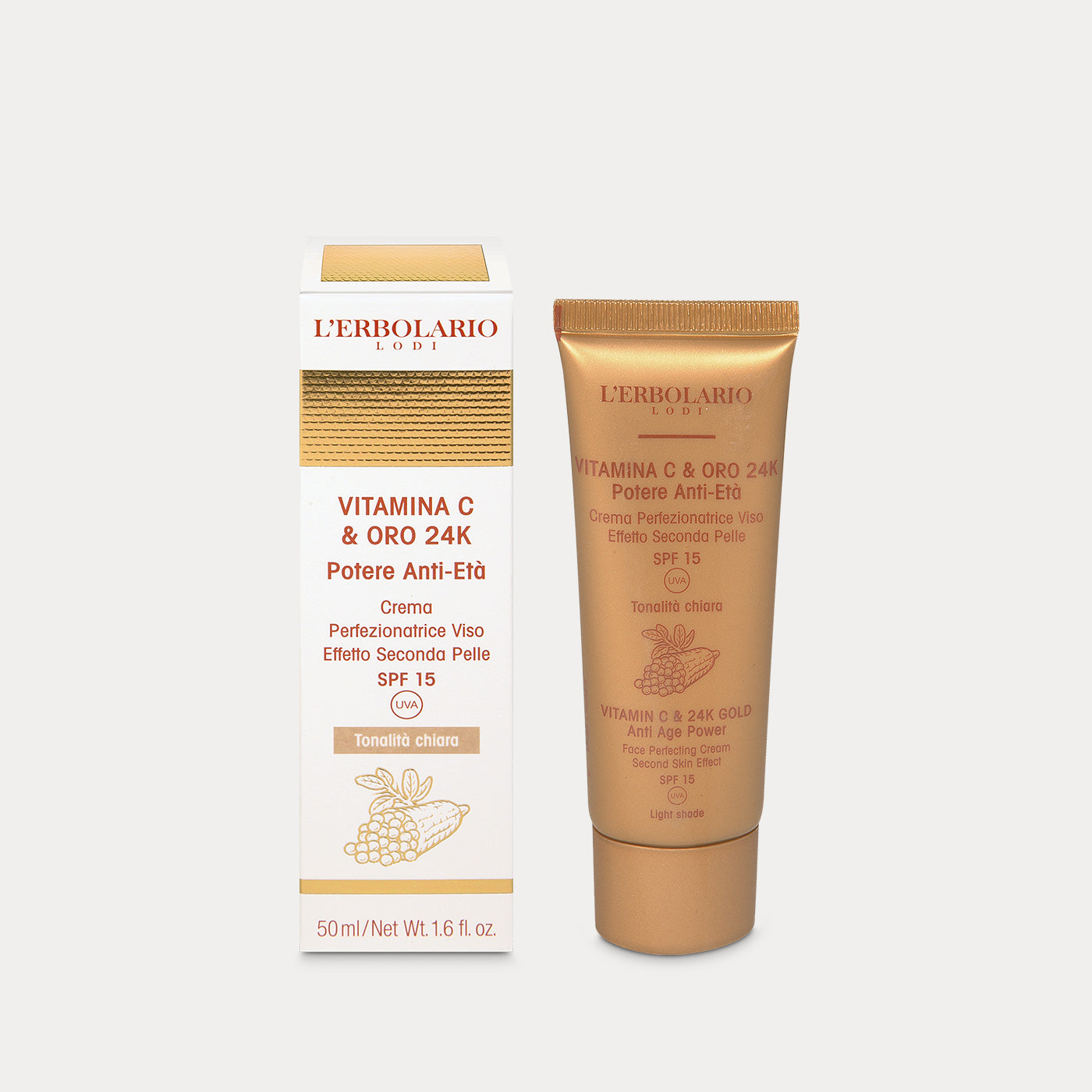 L'Erbolario Vitamina C & Oro 24K Crema Viso SPF15 – Tonalità Chiara